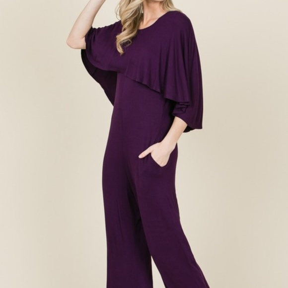 Round Neck Cape Layer Draped Jumpsuit - Picture 5 of 6